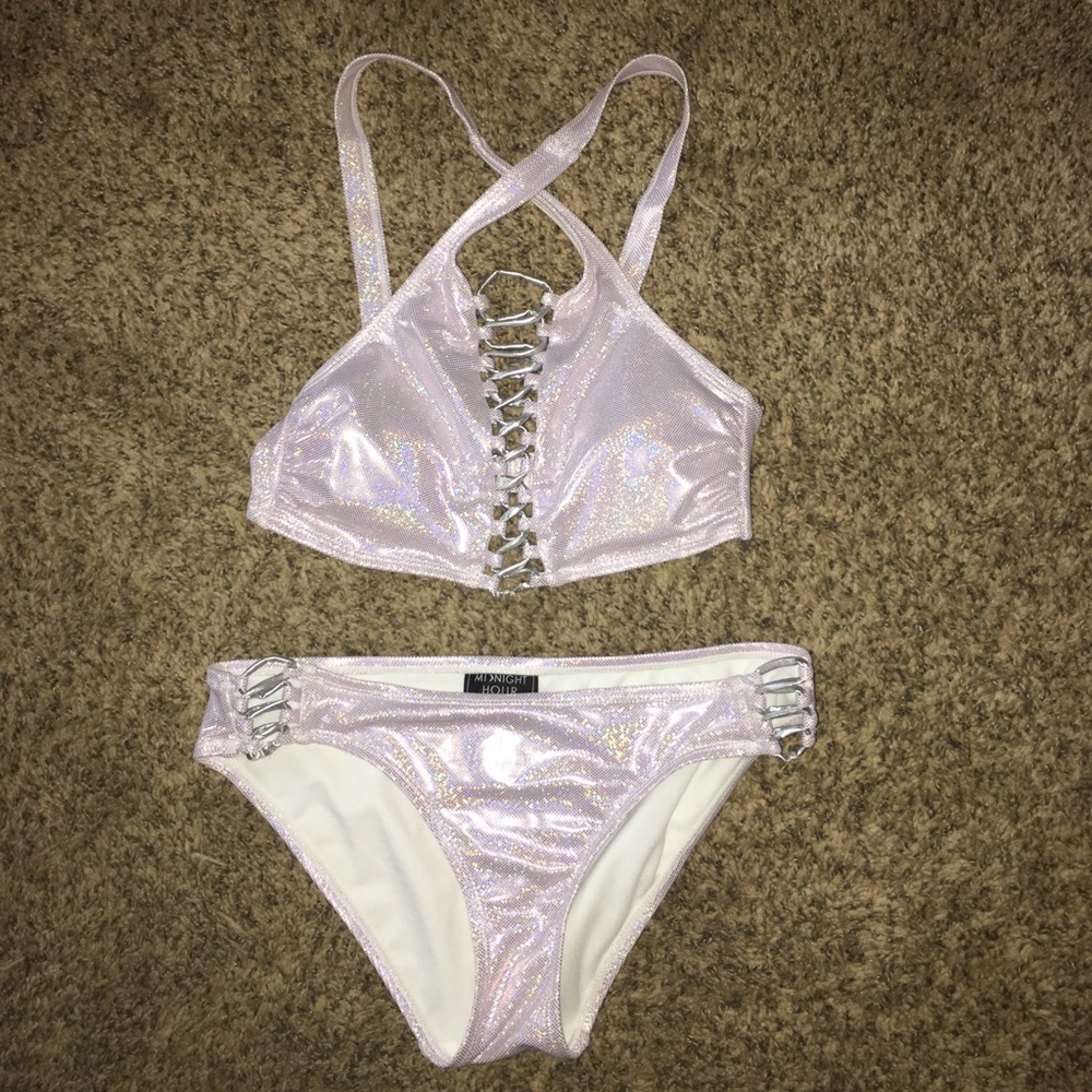 Pink holographic bathing suit